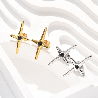 Крест 304 из нержавеющей стали серьги стержня, со стразами, ионное покрытие (ip)