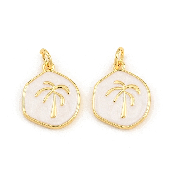 Brass Enamel Pendants, Flat Round with Tree Charms, Rack Plating, Long-Lasting Plated, Lead Free & Cadmium Free