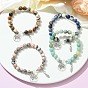 Natural & Synthetic Gemstone Stretch Bracelets, Alloy Tree of Life Charms Bracelets for Women