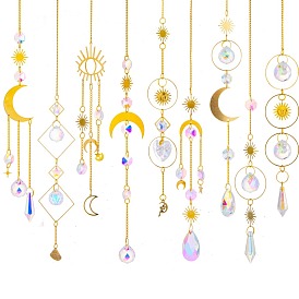 Glass Pendant Decorations, Hanging Suncatchers, with Brass Findings, for Home Decoration