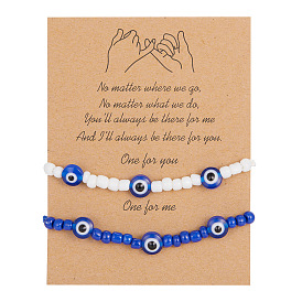 Blue-eyed Couple Bracelet Set with Braided Paper Card, Perfect Gift for Lovers