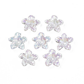 Transparent Acrylic Bead Caps, AB Color Plated, 5-Petal, Flower