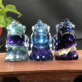 Natural Fluorite Carved Unicorn Figurines, for Home Office Desktop Decoration