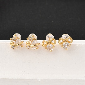 Серьга-гвоздик с прозрачным кубическим цирконием из латуни, с 316 хирургическим стержнем из нержавеющей стали, без никеля , реальный 18 k позолоченный