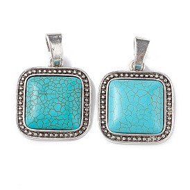 Synthetic Turquoise Pendants, with Alloy Findings, Square Charms