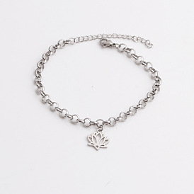 Stainless Steel Lotus Pendant Bracelet for Men and Women - Fashionable Minimalist Jewelry