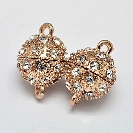 Oval Brass Rhinestone Magnetic Clasps with Loops
