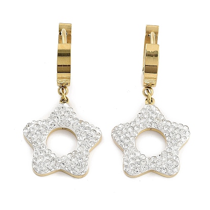 304 Stainless Steel Dangle Earrings, Flower Rhinestone Hoop Earrings for Women