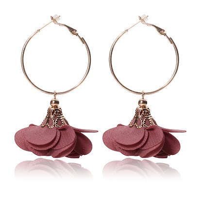 Retro Ethnic Style Rose Pendant Earrings with Large Circle - HY-6980-1