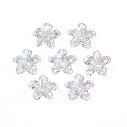 Transparent Acrylic Bead Caps, AB Color Plated, 5-Petal, Flower