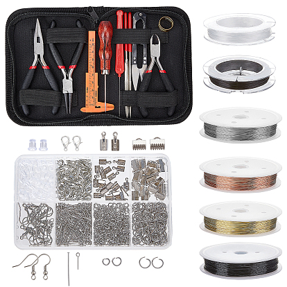 826kits de bijoux à faire soi-même, y compris cristal élastique, fil de cuivre, anneaux à sauter et épingles en acier inoxydable et extrémités de cordon et crochets pour boucles d'oreilles, fermoirs pince de homard en alliage , ensembles d'outils de bijoux