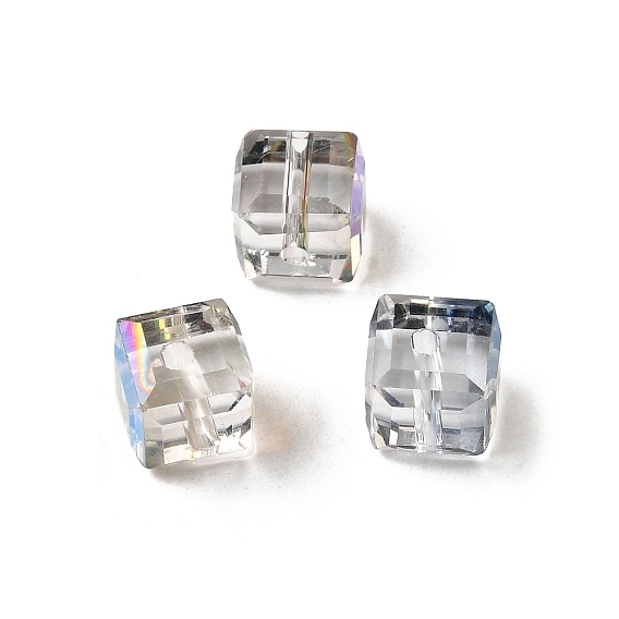 Гальваническим стеклянные бусины, кубические, граненые, с половиным покрытием