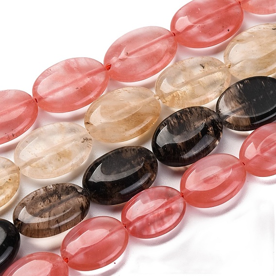 Арбуз камень стеклянные бусы пряди, Плоско-овальные