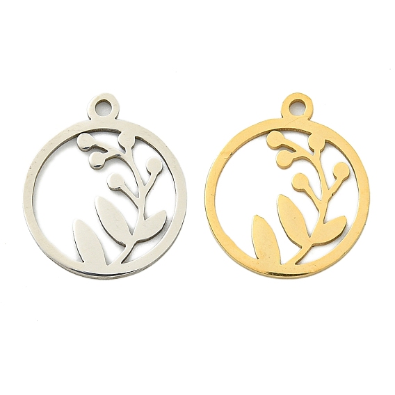 Ионное покрытие (ip) 201 подвески из нержавеющей стали, кольцо с цветочным шармом, лазерная резка