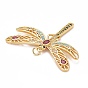 Rack Plating Brass Colorful Cubic Zirconia Pendants, Cadmium Free & Nickel Free & Lead Free, Long-Lasting Plated, Autumn Charms, Dragonfly