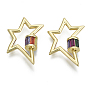 Brass Micro Pave Cubic Zirconia Screw Carabiner Lock Charms, for Necklaces Making, Star, Nickel Free, Real 16K Gold Plated