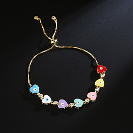 Cute Peach Heart Eye Bracelet with 18K Gold Plating and Zircon Inlay