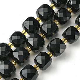 Obsidienne naturelle perles brins, avec des perles de rocaille, cube à facettes