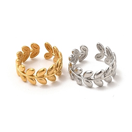 304 Stainless Steel Leafy Branch Open Cuff Ring for Women