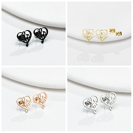  304 Stainless Steel Heart with Music Note Stud Earrings with 316 Stainless Steel Pins for Women