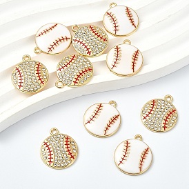 10шт. 2 стили подвесок из сплава с эмалью и стразами, без свинца, без кадмии и без никеля, золотые, спортивные шармы-мячи