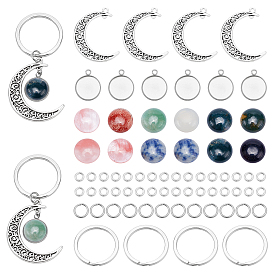 PandaHall Elite DIY Crescent Moon Keychain Making Kit, Including Natural & Synthetic Mixed Stone Cabochons, Alloy Pendants, 304 Stainless Steel Pendant Settings, Iron Split Key Rings, Brass Jump Rings