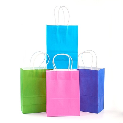 Pure Color Kraft Paper Bags, Gift Bags, Shopping Bags, with Paper Twine Handles, Rectangle
