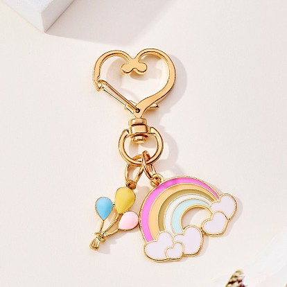 Rainbow Balloon Keychain with Cute Cartoon Girl Design - Creative Bag Charm Pendant