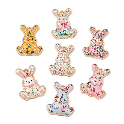 Printed Alloy Enamel Pendants, Rabbit Charms, Golden