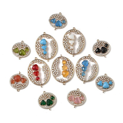 Подвески-коннекторы из латуни с микропаве из прозрачного кубического циркония и стекла в форме овала, реальный 18 k позолоченный, стойки покрытие, долговечный, без кадмия и без свинца