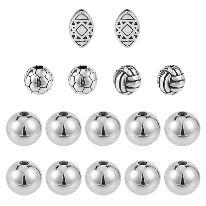 16шт 4 стиль 201 и 304 бусины из нержавеющей стали, волейбольный/футбольный/овальный/круглый