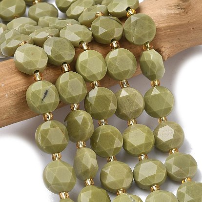 Бусы из натурального алашанского агата, граненый шестиугольный разрез, плоско-круглые, с бисером