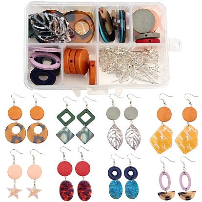 DIY Earring Making, with Wood Links & Beads, Cellulose Acetate(Resin) Pendants, Brass Earring Hooks and Iron Findings