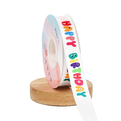 25 Yards Birthday Polyester Printed Ribbons, Garment Accessories, Gift Wrapping Ribbon