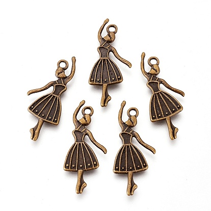 Alloy Dancer Charm Pendant, Ballerina Dancer, Lead Free & Cadmium Free, 32x13x2mm, Hole: 2mm