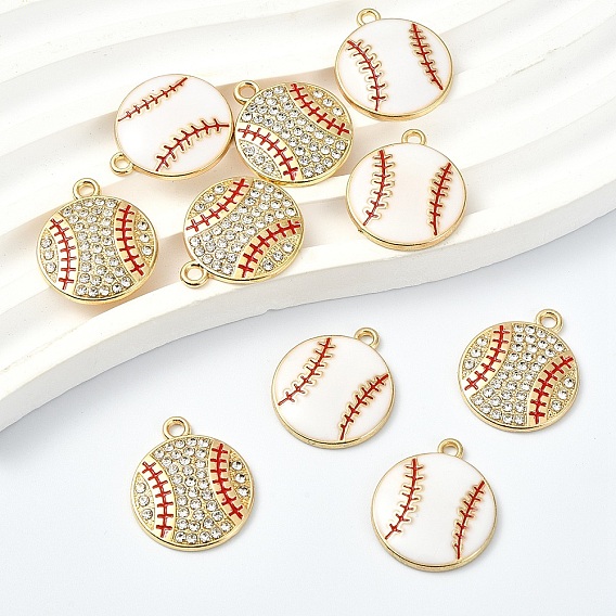 10шт. 2 стили подвесок из сплава с эмалью и стразами, без свинца, без кадмии и без никеля, золотые, спортивные шармы-мячи