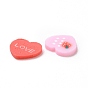 Handmade Polymer Clay Cabochons, Heart with Word Love & Strawberry