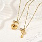 2Pcs 2 Styles 304 Stainless Steel Pendant Satellite Chain Necklaces, Heart Key & Lock