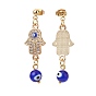 Lampwork Evil Eye Braided Bead Bracelet and Dangle Stud Earrings, Rhinestone Hamsa Hand Jewelry for Women
