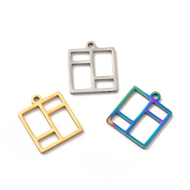 Ion Plating(IP) 304 Stainless Steel Pendants, Hollow, Rectangle Charm