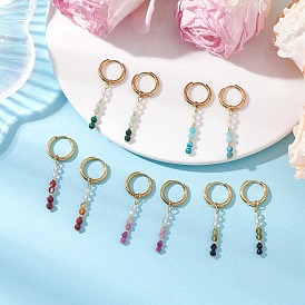 Серьги из 304 нержавеющей стали, с природными смешанных каменных бус, золотые