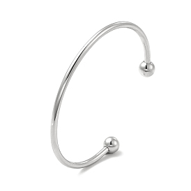 Classic 201 Stainless Steel Cuff Bangles for Women, Torque Bangles, End with Removable Round Beads