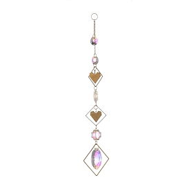 Fer rhmobus & coeur ab couleur lustre décor suspendus ornements de prisme, pour la décoration d'éclairage de fenêtre à la maison