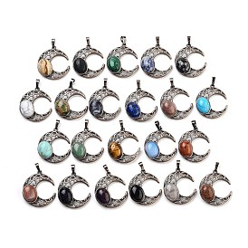 Gemstone Pendants, with Red Copper Plated Brass Findings, Moon