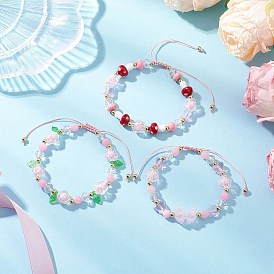 3шт. цветочные акриловые бусины плетеные браслеты из бисера для женщин, с бусинами ручной работы в технике лэмпворк, синтетическими бусинами из императорской яшмы и бусинами из натурального желтого нефрита