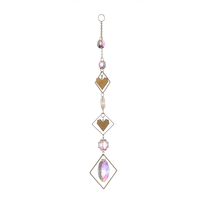 Fer rhmobus & coeur ab couleur lustre décor suspendus ornements de prisme, pour la décoration d'éclairage de fenêtre à la maison