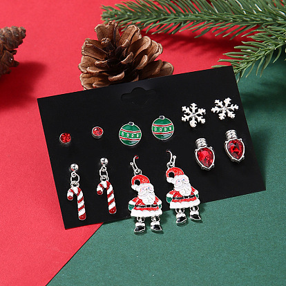 Alloy Earrings Set: Snowman Cane Globe - Christmas Gift, Oil Drop.