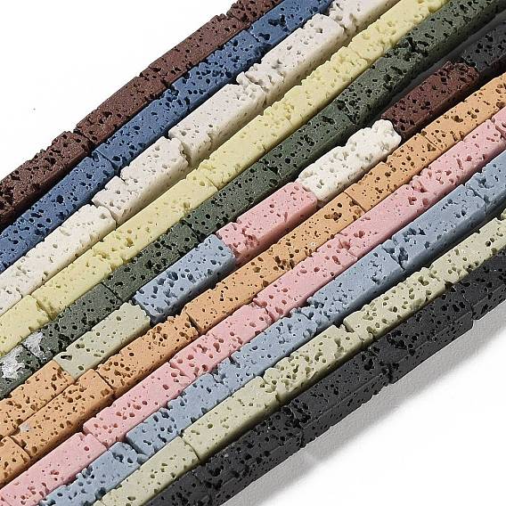 Нити синтетических бусин, окрашенных в лавовый камень, прямоугольные