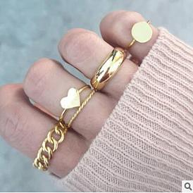 Gold Geometric Heart Joint Ring Set - 5 Pieces for Women's Chain Rings