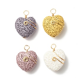 Dyed Natural Lava Rock Pendant, with Real 18K Gold Plated Eco-Friendly Copper Findings, Heart